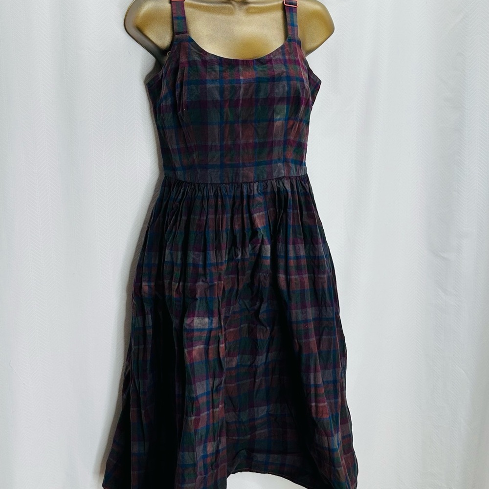 Collectif x Modcloth Dark Plaid Midi Dress uk14/L